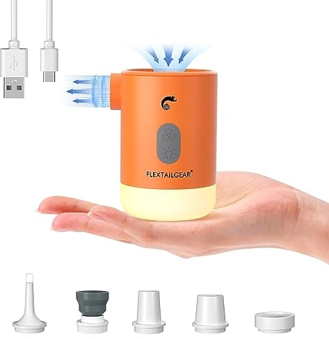 FLEXTAILGEAR Max Pump 2 Pro Elektrische Luftpumpe, tragbarer 4,5 kPa 3600 mAh wiederaufladbarer Akku-Inflator/Deflator mit einstellbarem Campinglicht, Luftmatratze, Schwimmring, Vakuumbeutel