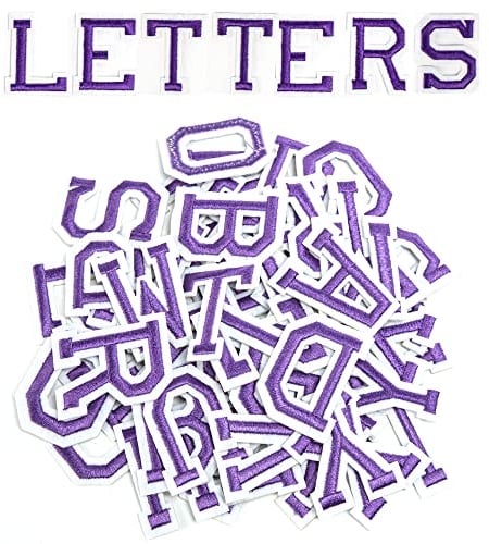 AXEN 52pcs Alphabet A to Z Patches, Iron on Sew on Letters for Clothes, Classic Purple
