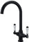 Kitchen Mixer Tap Sink Faucet with White Ceramic Dual Lever, Matte Black Traditional Kitchen Sink Tap with 360 Swivel Spout, Swan Neck Monobloc Bar Taps with Flexible Hoses