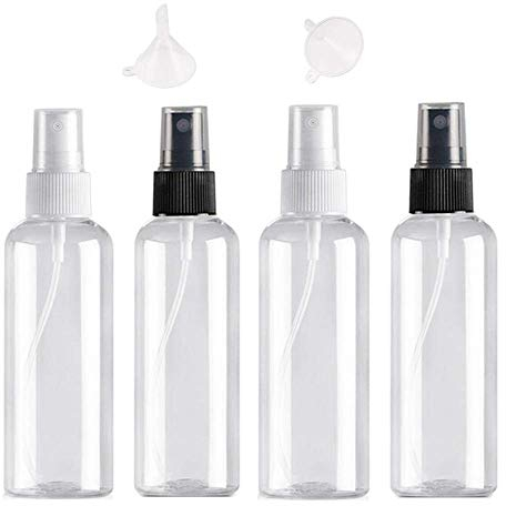 Usmlicer 4PCS 100ml Flacon Vaporisateur, Bouteille de Voyage Vide Plastique Réutilisables Transparent Atomiseur Poche, Bouteilles Pulvérisation, Spray Sous-Bouteilles Cosmétiques, Noir et Blanc 4