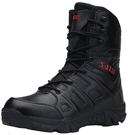 Botas tácticas militares para hombre, con cremallera, resistentes al desgaste, antideslizantes, para exteriores, trekking, senderismo, negro (schwarz 2), 42 EU