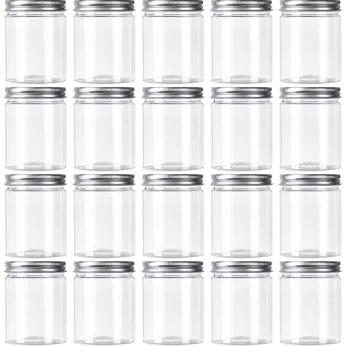 AKOLAFE Lot de 20 bocaux en plastique transparent de 250 ml avec couvercles pour cuisine, épices, cosmétiques, loisirs créatifs
