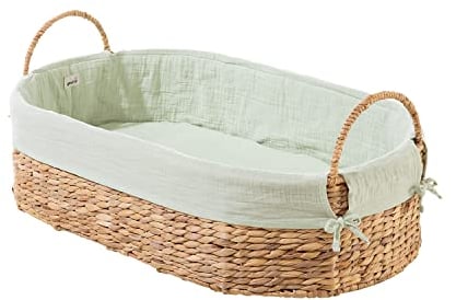 Geuther Moses Korb klein | Babynest mit Tragegriff | Babynestchen Neugeborene mit Matratze & Baumwollbezug | Mobiles Babybett | Nachhaltig & langlebig | Nestchen Baby | Moseskorb Baby in Mint