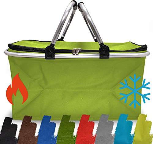 Einkaufskorb faltbar isoliert 25L I Isolierkorb mit gepolsterten Tragegriffen & Reißverschluss am Deckel I Leicht klappbar & kompakt I Kühlkorb bis 10kg belastbar I Faltkorb perfekt als Picknickkorb