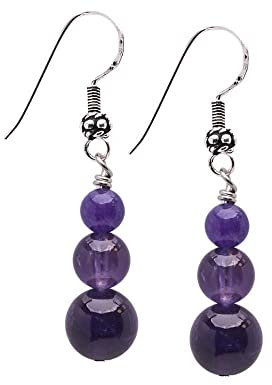 Orecchini da donna fatti a mano con pietre preziose triple perline e orecchini pendenti in argento sterling - Idee regalo per le donne (Ametista)
