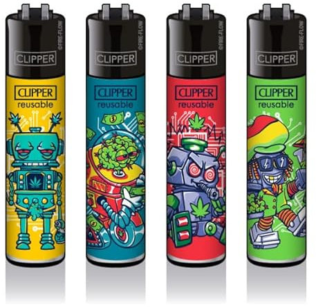 Clipper Feuerzeug 4er Set: (420 Robots)