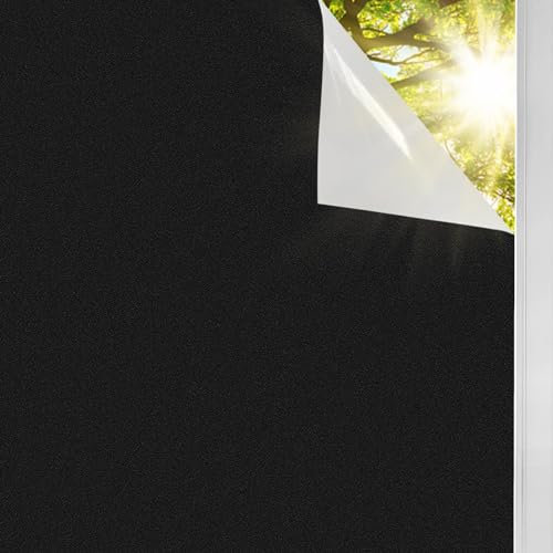 Total Blackout Window Film 44.5 X 200cm, Shackcom 100% Light Blocking Glass Film with Heat Resistant White Side Static Cling Coverings - Room Darkening for Privacy & Day Sleep - No Residue & Anti UV