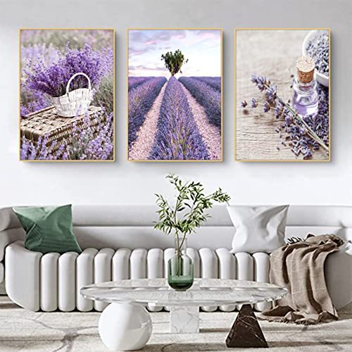 Martin Kench 3er Set Moderne Wandbild Poster, Lavendel Wandbilder, Kunstdrucke Print Bilder Kunstposter Deko für Wohnzimmer Ohne Rahmen (Stil 1,21x30cm)
