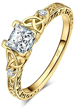 JewelryPalace Celtique Noeud Bague de Fiançailles Femme Alliance, Vintage Princesse 1.2ct Zircon Cubique en Bagues Argent 925 Mariage Promise Engagement Cadeau, Plaque Or Jaune Bijoux femme