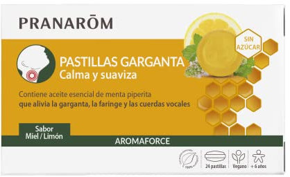 PRANAROM - Pastiglie per la gola naturali sapore miele e limone, 24 pillole vegane