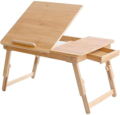 BAKAJI Tavolino Vassoio Colazione da Letto in bamboo, Con gambe pieghevoli e telescopiche ideale per Divano Porta Notebook Pc (60 x 40 x 25 cm (telescopico)