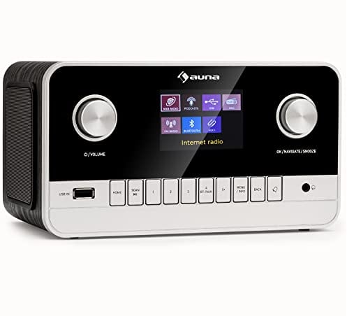 auna Radio für Küche & Bad, Aufladbares DAB-Radio, DAB Plus mit Bluetooth, Batteriebetrieben DAB/DAB+/FM, TFT Display, Wecker, 5h Betrieb, Retro-Radio Klein, Netzstecker 15W, Schwarz