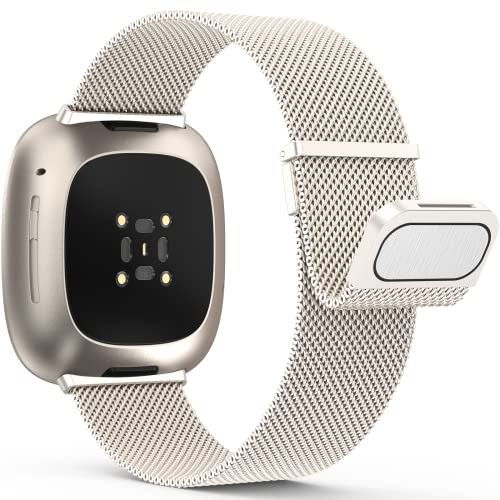 Yoohoo Edelstahl Metall Magnet Armband Kompatibel Mit Fitbit Versa 3/4, Sense/Sense 2 - Ersatzarmband für Damen Und Herren