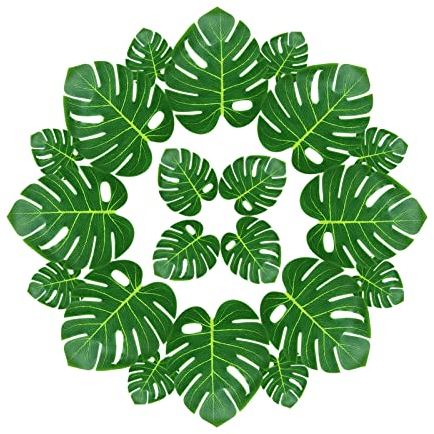 ACONDE Lot de 24 feuilles de palmier artificielles Monstera Feuilles tropicales pour bureau, cuisine, jardin, décoration murale, mariage, fête