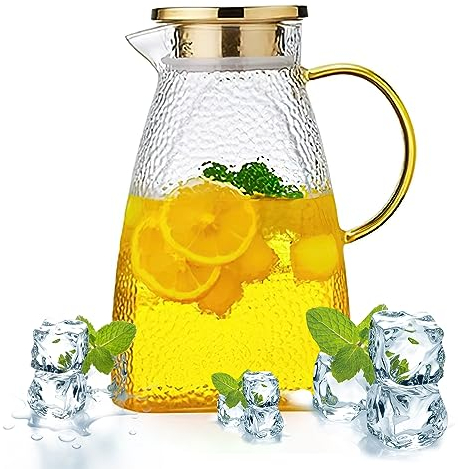 Caraffa Vetro, 1,8L Caraffa Acqua Con Coperchio Rimovibile, Brocca Acqua Vetro Borosilicato, Borosilicato Brocca Per Acqua, Caraffa Refrigerante Per Latte Caffè Vino Bevande Fatte In Casa