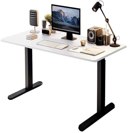 QLLY Schreibtisch manuell höhenverstellbar | ergonomischer Steh-Sitz Arbeitsplatz: stufenlos verstellbar & große 120x60 Arbeitsfläche, Stehtisch für Büro + Homeoffice (Weiß, 120cm)