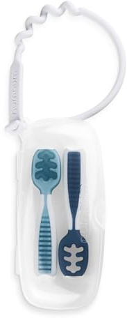 NumNum GOOtensils Cuchara Bebe Aprendizaje Precucharas Azul/Azul Marino 2P | Precucharas Bebe BLW De Silicona Etapa 1 Y 2, Cubiertos Aprendizaje Autoalimentacion, Sin BPA, Set De 2 Tonos De Azul