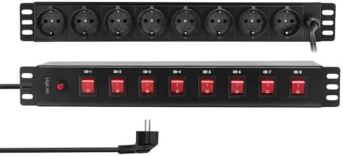 LogiLink PDU8D01-19 Regleta de 8 enchufes, cada enchufe se puede cambiar individualmente, con protección contra sobrecarga