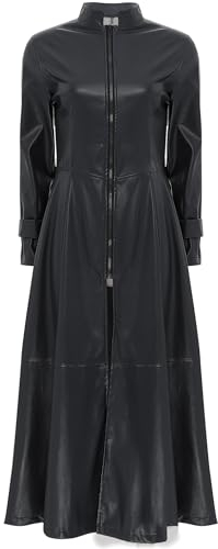 Freebily Damen Ledermantel Lang PU Leder Jacke Trenchcoat Stehkragen Mit Reißverschluss Leder Kleid Maxi Matrix Kostüm Schwarz 5XL