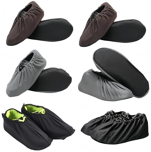 12 Stück schuhüberzieher Rutschfeste Schuhüberzüge, schuh überzieher schuhüberzieher wasserdicht, überziehschuhe schuhüberzieher mehrweg - Jeweils zwei Paar Braun/Schwarz/Dunkelgrau