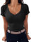 TrendiMax Womens Short Sleeve V Neck Tee Shirts Fitted Casual Summer Tunic Tops for Women Black