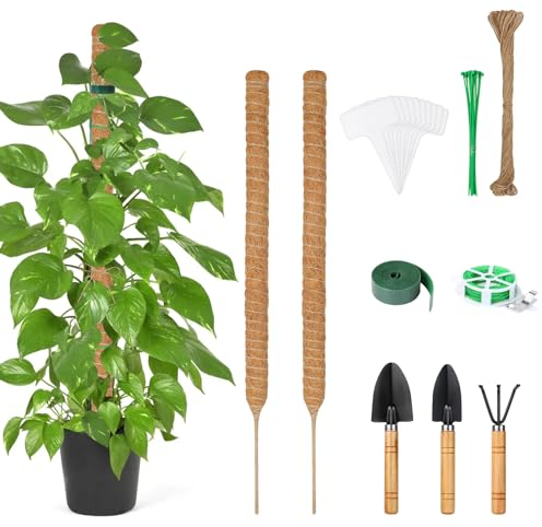 Furuising 2 Pack Long Moss Pole 70cm/27in, Bendable Moss Pole for Monstera, Monstera Support, Plant Supports for Indoor Plants with 6 Accessories for Cheese Climbing Plant Growth
