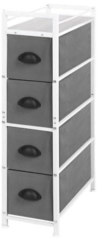 LIANTRAL Narrow Dresser, Vertical Slim Chest of Drawers, Storage Unit with 4 Fabric Drawers and Wooden top for Bathroom Kitchen Living Room Entryway Narrow Space, White and Grey