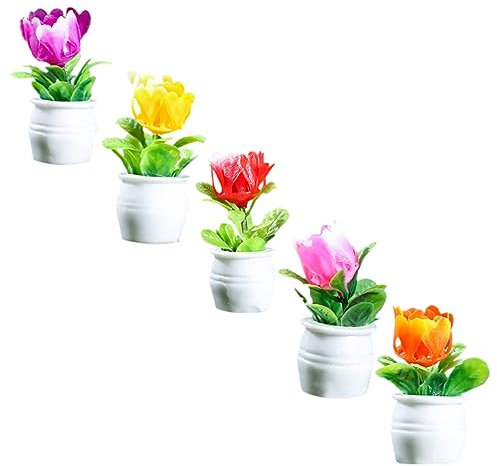 HEMOTON Tiny House Miniaturen Bonsai Blumentopf 5er Pack Harz Handwerk Für Puppenhaus Dekorationen