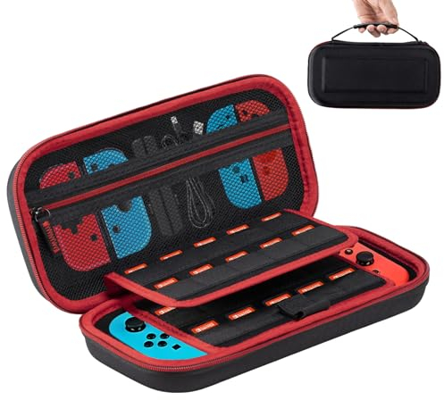 Carehabi Custodia compatibile con Nintendo Switch e New Switch OLED, con interruttore rigido OLED, custodia per 19 switch, colore nero, Nero , Organizer per borse