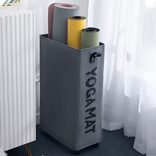 Yogamatten-Aufbewahrungstuch, Yogamattenhalter, Bodenwagen mit Rädern, 70 cm hohes Aufbewahrungsregal für Schaumstoffrollenhandtücher, platzsparender Eck-Organizer für Trainingsmatten (Farbe: Dunkel