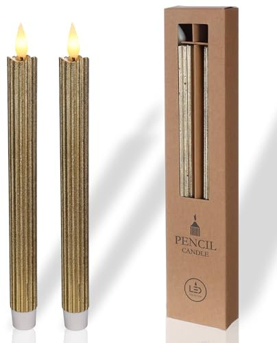 comforder Real Wax LED Taper Candle Electric -Flickering Candles Battery Operated (Set of 2), Electric Candles Flickering with Timer Function (Gold)