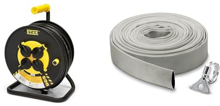 Stak REELART-FR-25 Enrouleur electrique professionnel, water proof IP44 cable 25m en caoutchouc 3G2. & Kärcher 29971000 Acier inoxydable Kit Tuyau Plat en Textile et Collier de Serrage 10 m, Gris