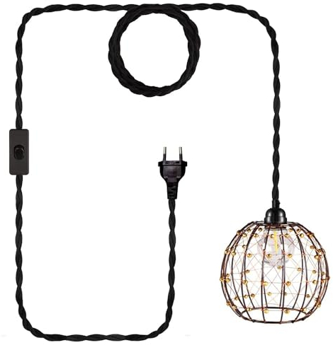YIKEGE LICHT Hängelampe Outdoor mit Stecker Lampe Hängend Gartenlampen für Draußen Strom Schwarz Metall Hängeleuchte Lampenschirm Pavillon Beleuchtung 4.5m Kabel für Außen Innen Garten Balkon Terrasse