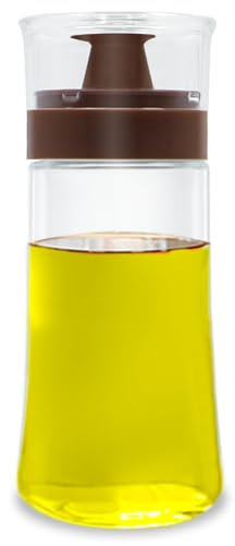 TINMIX Dosatore di olio a prova di perdite, con beccuccio, 180 ml/6 once in vetro, olio d'oliva e aceto ben sigillato, per cucine da campeggio, colore marrone
