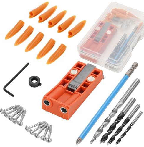 Profiwoab Pocket Hole Jig Kit - Ultimate Drill Guide with Dowel Jig, 100 Pocket Hole Screws - Essential Woodworking Tool