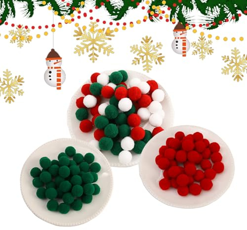 200 Stück Weihnachten Fluffy Pom Poms 1CM 2CM Rot Grün Weiß Flauschige Pom Weihnachten Filzkugeln für DIY Handwerk Feriengirlanden Hüte Weihnachtsbäume Wand Banner Xmas Party Dekoration