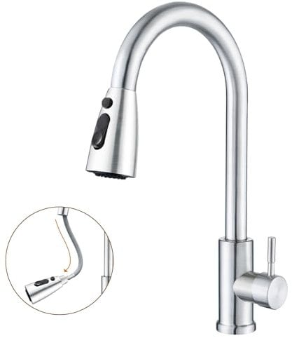 SURFOU Robinet Cuisine Douchette Pulvéri, Mitigeur Évier Inox, Pivotant Robinetterie 360° D'Évier À Arc Élevé Robinets Mitigeurs Rubinet Kitchen Faucet Douche Mitigeur