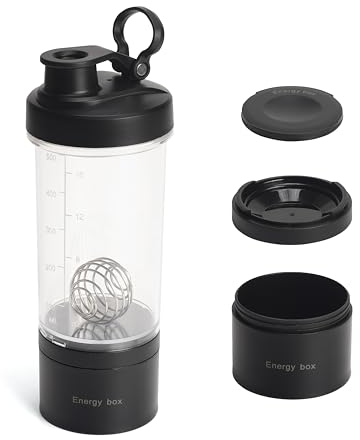 KINLYBO Blender Protein Shaker Bottle with Pill/Powder Storage Container for Protein Shakes-pre workout bottle-Mixer Cup-Gym Sport Water Bottle with Wire Whisk Balls for Smooth Mixing