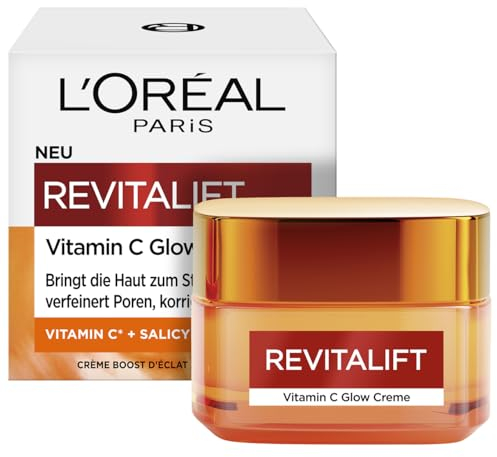 L'Oréal Paris Glow Creme für Frauen: für strahlende Haut, verfeinerte Poren & gemilderte Falten mit Vitamin C & SalicylsäureRevitalift Clinical, 1x 50ml