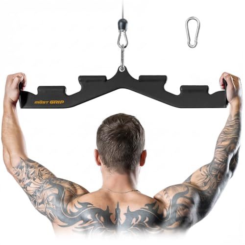 LAT Pull Down Bar with 6 Ergonomic Handles, Neutral Grip LAT Pulldown Attachments for Whole Back Training, Wide Grip LAT Pulldown Bars for Home Gym Cable (black)