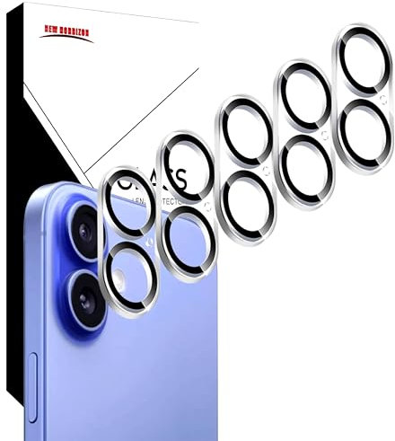 New Horrizon [5-Pack Camera Lens Protector for iPhone 17, iPhone 16 and iPhone 16 Plus, 9H Tempered Glass, [LifetimeSupport][Case-Friendly][Anti-Scratch][Does Not Affect Night Shots]