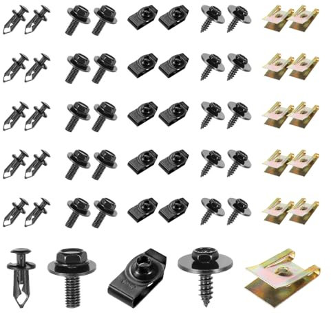 Knpwer 100 Stück Blechmutter Schraube Mutter Clip Kit,U Typ Blechmutter,Kotflügel Schraube mit Kotflügel Mutter,Kotflügelclip Blechmuttern Befestigung Clips für Auto
