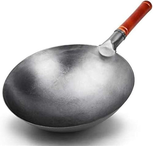 CTCOIJRN Wok Cinesi Tradizionali Wok Fatti a Mano Senza Rivestimento pentola in ghisa Padella in ghisa(30cm)