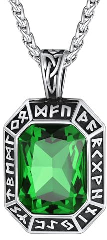 ChainsHouse Wikinger Kette mit Smaragd Stein Herren Halskette Edelstahl Wikinger Rune Anhänger mit Onyx Stein Männer Nordisch Rune Kette Punk Kettenanhänger Halsschmuck Schmuck für Liebhaber