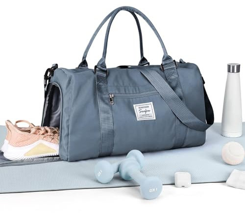 HYC00 Sport Duffel Bag Damen Handgepäck Sporttasche für Damen Herren mit Nassfach & Schuhfach, Reisetasche Damen Weekender Gym Travel Duffel Bags Schwimmtasche Yoga Bag Trainingstasche,Graublau
