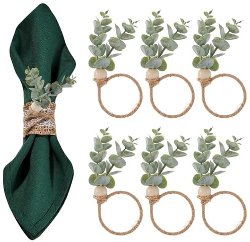 HJZHII Lot de 6 porte-serviettes bohème, ronds de serviette de Noël, ronds de serviette rustiques pour décoration Ramadan, Thanksgiving, Pâques, mariages, décoration de table