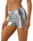 BODYWEAR LTD Glänzende Metallic-Shorts für Mädchen – Hotpants – einfarbig und dehnbar – perfekt für Party, Tanz, Nachtclub, Wettbewerbe, Cheerleading, Geburtstage, Weihnachten, Urlaub, silber, 11-12