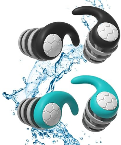 2 Paar wasserdichte Schwimm Ohrstöpsel für Erwachsene, wiederverwendbar, weiches Silikon, perfekt zum Surfen, Tauchen, Pool, Duschen. (grün+schwarz, eine Größe)