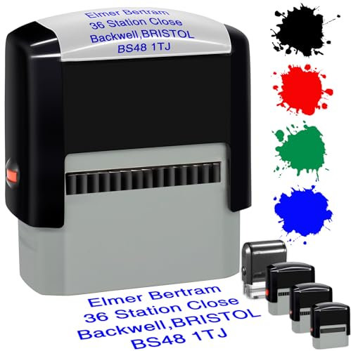 Personalisierter Stempel Selbstfärbende, Personalisiert Firmenstempel mit text, Adressstempel, Namensstempel oder Familienstempel, stempel selbst gestalten, 47 x 18 mm, max. 4 Zeilen