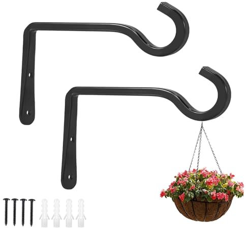 Beitide 2 Pack Hanging Basket Bracket, Heavy Duty Wall Hanging Hooks for Patio, Garden, and Pergola, Rust-Resistant Metal Hooks for Lawn Light Flower Pots Bird Feeders Plants Lanterns Wind Chimes